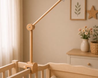 Hölzerner Baby Mobile Arm für Krippe, verstellbarer 360 Kinderzimmer-Handyhalter, Naturholz-Babybett-Aufsatzdekor