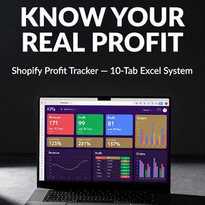 Shopify Profit Tracker Excel | E-handelsinstrumentpanel, försäljnings- och utgiftsspårning, PL, lager, annonsutgifter, dropshipping-kalkylbladsmall