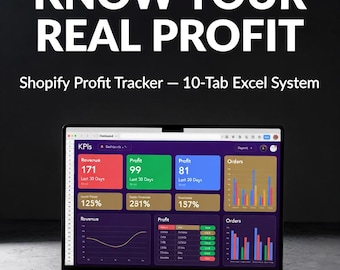 Modello di foglio di calcolo Excel per il monitoraggio dei profitti di Shopify / Dashboard e-commerce, monitoraggio vendite e spese, conto economico, inventario, spesa pubblicitaria e dropshipping