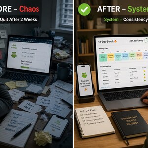 Planilha de acompanhamento do progresso na aprendizagem de idiomas, planejador de cronograma de estudos, registro de vocabulário, rastreador de metas de fluência (Excel, Planilhas Google, aplicativo complementar do Duolingo) imagem 6