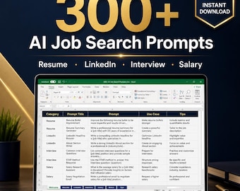 300+ AI Job Search Prompts | ChatGPT Prompts for Resume, LinkedIn, Interview Prep, Salary Negotiation | Career Toolkit Excel