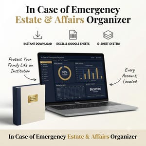 In Case of Emergency Binder | Estate Planning Organizer Excel Google Sheets | Executor Will Checklist Family Emergency Planner Digital