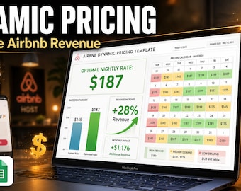Airbnb Dynamic Pricing Template, Short-Term Rental Pricing Strategy, Nightly Rate Calculator, Seasonal Competitor Analysis, Google Sheets