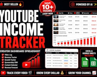 Modello Excel per il monitoraggio dei guadagni su YouTube / Foglio di calcolo per la dashboard dei creatori