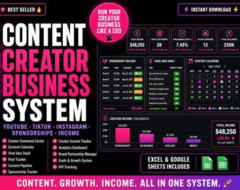 Strumento di pianificazione per creatori di contenuti in Excel / Pianificatore per i social media, strumento di monitoraggio delle sponsorizzazioni, sistema aziendale per influencer di YouTube e TikTok, modello per Fogli Google
