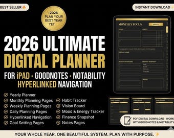 Digital Planner for iPad & GoodNotes | Daily Weekly Monthly Planner | Habit Tracker | Goal Setting | ADHD Friendly | Instant Download