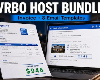 Modelo de fatura para anfitriões do VRBO e modelos de comunicação para hóspedes | Fatura de aluguel de curta duração em Excel | Mensagens de check-in e check-out | Planilhas Google