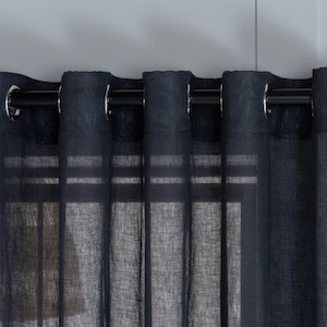 Custom Black Linen Sheer Curtains | Light Filtering Blend Drapes for Living Room