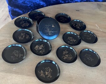 Vintage set of Japanese lacquered coasters
