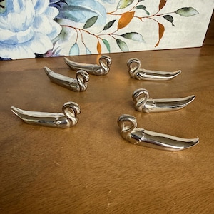 Vintage Silver-Plated Swan Knife Rests, French Table Decor, Set of 6