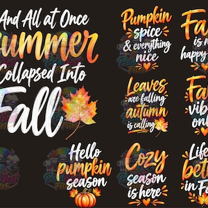 Fall Quote PNG Bundle, Autumn T-Shirt Designs, Pumpkin Spice (Digital Download)