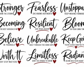 Paquete de imágenes PNG de mujeres motivadoras, diseños con citas inspiradoras (descarga digital)