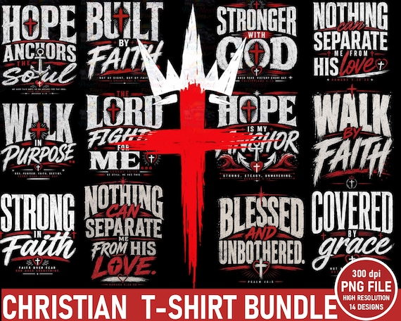 Christian T-Shirt Design Bundle: Distressed Faith Apparel (14 PNG Files)