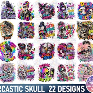 Sarcastic Skeleton PNG Bundle 22 Funny Antisocial Skull Designs (Digital Download)