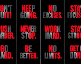 Paquete de imágenes PNG de motivación para el gimnasio, diseños con frases para entrenar, imágenes PNG de camisetas de fitness, "Sin excusas, nunca te rindas", sublimación de ropa deportiva motivacional