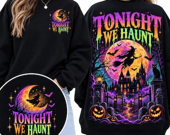 Camiseta "Esta noche embrujamos a la bruja", camiseta gótica espeluznante de Halloween, diseño retro de luna.
