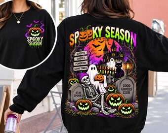 Camiseta de Halloween con temática de la temporada espeluznante (PNG), diseño de camiseta gótica de Halloween, cementerio embrujado (PNG), diseño de sublimación de Halloween.