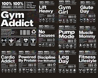 Paquete de imágenes PNG para gimnasio y fitness, 12 diseños motivacionales para camisetas de gimnasio, diseños para camisetas de entrenamiento, camisetas de levantamiento de pesas, estampados para ropa deportiva por sublimación.