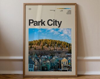 Park City Print, Travel Art, Minimal Wall Art, Mid Century, Real Photo Poster