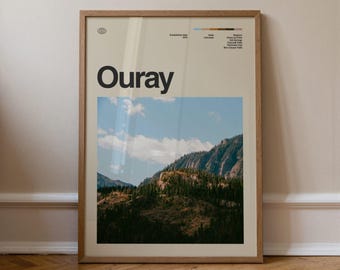 Ouray Print, Travel Art, Minimal Wall Art, Mid Century, Real Photo Poster