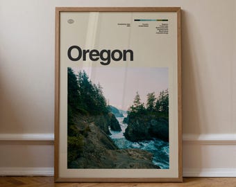 Oregon Print No.1, Travel Art, Minimal Wall Art, Mid Century, Real Photo Poster