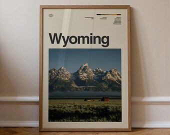 Wydruk z Wyoming nr 2, Sztuka podróżnicza, Minimalistyczna sztuka ścienna, Połowa XX wieku, Plakat ze zdjęciem