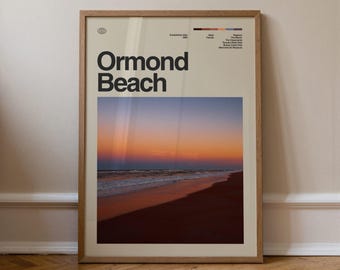 Ormond Beach Print, Travel Art, Minimal Wall Art, Mid Century, Real Photo Poster