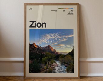 Zion Print No.1, Sztuka podróżnicza, Minimalistyczna sztuka ścienna, Połowa wieku, Plakat ze zdjęciem