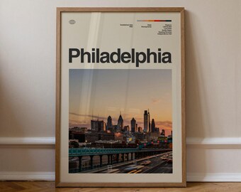 Philadelphia Print No.1, Travel Art, Minimal Wall Art, Mid Century, Real Photo Poster