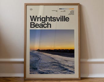 Wrightsville Beach Print No.1, Sztuka podróżnicza, Minimalistyczna sztuka ścienna, Połowa XX wieku, Plakat ze zdjęciem