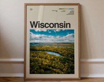 Wisconsin Print nr 1, Sztuka podróżnicza, Minimalistyczna sztuka ścienna, Połowa wieku, Plakat ze zdjęciem