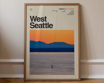 Grafika z West Seattle, Sztuka podróżnicza, Minimalistyczna sztuka ścienna, Połowa wieku, Plakat ze zdjęciem