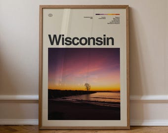 Grafika z Wisconsin nr 2, Sztuka podróżnicza, Minimalistyczna sztuka ścienna, Połowa XX wieku, Plakat ze zdjęciem