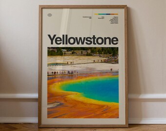 Yellowstone Print No.1, Sztuka podróżnicza, Minimalistyczna sztuka ścienna, Połowa XX wieku, Plakat ze zdjęciem