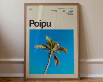 Poipu Print No.2, Travel Art, Minimal Wall Art, Mid Century, Real Photo Poster