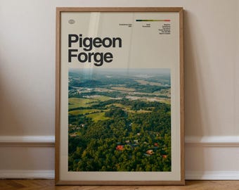 Pigeon Forge Print, Travel Art, Minimal Wall Art, Mid Century, Real Photo Poster