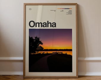 Omaha Print, Travel Art, Minimal Wall Art, Mid Century, Real Photo Poster