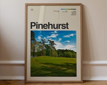 Pinehurst Print, Travel Art, Minimal Wall Art, Mid Century, Real Photo Poster