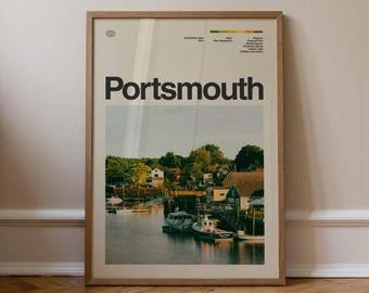 Portsmouth Print, Travel Art, Minimal Wall Art, Mid Century, Real Photo Poster