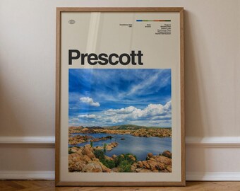 Prescott Print, Travel Art, Minimal Wall Art, Mid Century, Real Photo Poster