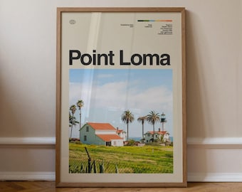 Point Loma Print, Travel Art, Minimal Wall Art, Mid Century, Real Photo Poster