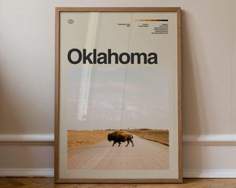 Oklahoma Print No.1, Travel Art, Minimal Wall Art, Mid Century, Real Photo Poster