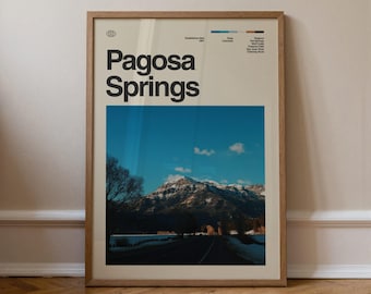 Pagosa Springs Print, Travel Art, Minimal Wall Art, Mid Century, Real Photo Poster