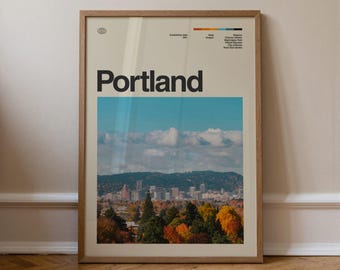 Portland Print No.1, Travel Art, Minimal Wall Art, Mid Century, Real Photo Poster