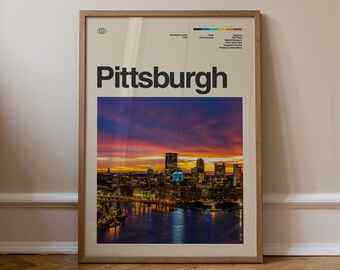 Pittsburgh Print, Travel Art, Minimal Wall Art, Mid Century, Real Photo Poster