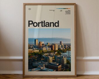 Portland Print No.2, Travel Art, Minimal Wall Art, Mid Century, Real Photo Poster