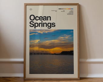 Ocean Springs Print, Travel Art, Minimal Wall Art, Mid Century, Real Photo Poster