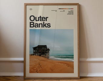 Outer Banks Print, Travel Art, Minimal Wall Art, Mid Century, Real Photo Poster