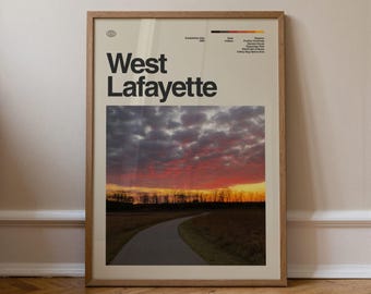West Lafayette Print, Travel Art, Minimal Wall Art, Mid Century, Real Photo Poster