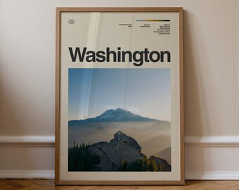 Grafika Waszyngton nr 1, Sztuka podróżnicza, Minimalistyczna sztuka ścienna, Połowa wieku, Plakat ze zdjęciem